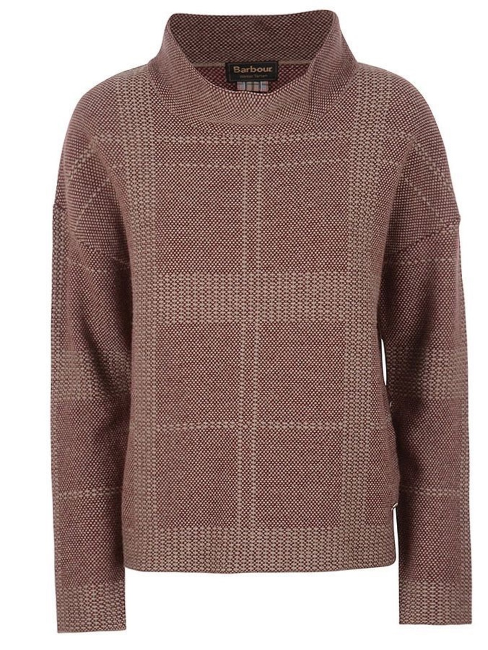Barbour Tiree Check Sweater in Dusty Rose Wine Mockneck Size 12
